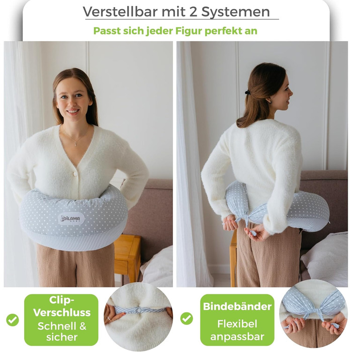 Подушка для вагітних Dilamababy з піною з пам'яті, Floken та волокнами - подушка для годування XXL - подушка для вагітних - багатофункціональна подушка для бокового положення зі 100% бавовняним чохлом для вагітних