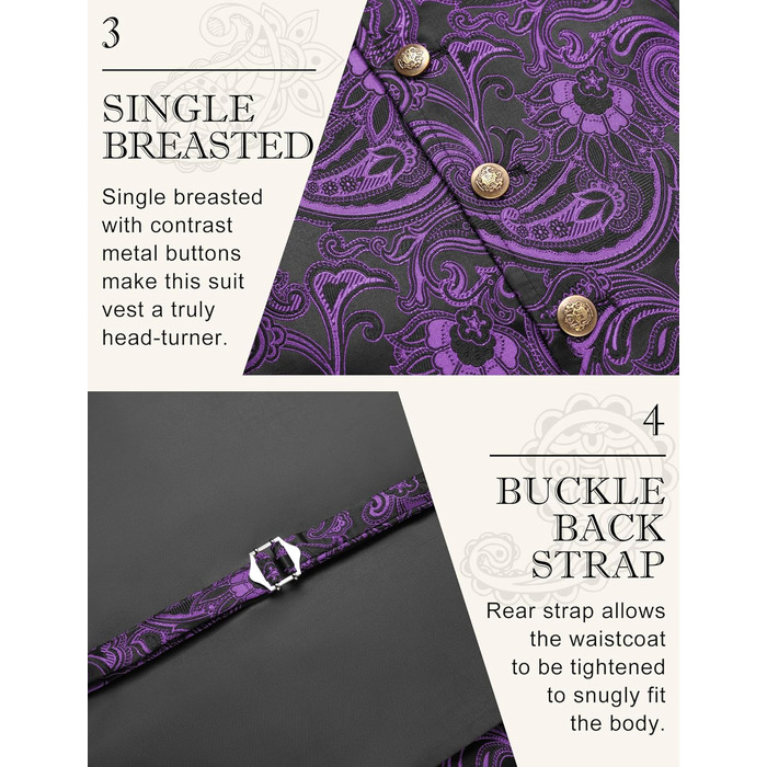 Чоловічий жилет Coofandy Paisley вікторіанський готичний Steampunk для смокінга з лацканами, фіолетовий