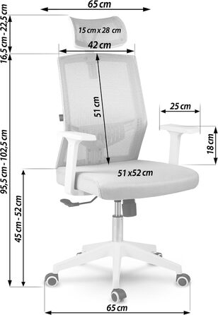 Офісний стіл Rotar - ергономічне крісло для офісу з регулюванням висоти, зручне та практичне, з дихаючою тканиною, стабільна конструкція, 67 x 65 x 125 см, колір бежевий