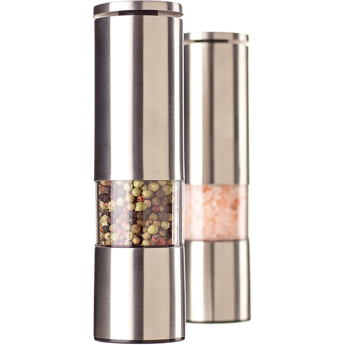 Набір з 2 мельниць для спецій Echtwerk: сіль та перець з нержавіючої сталі, ручні, з керамічним механізмом, для солі, перцю та чилі (срібна серія)
