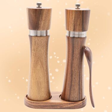 Набір для перцю та солі з акціїї, 2 шт. - Мельниця дерев'яна, 22 см, подарункова коробка, керамічний механізм