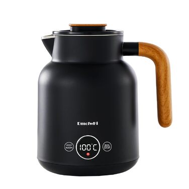 Електричний чайник з регулюванням температури DmofwHi, 1.0л, 1000W, з LED-індикатором, подвійні стінки, без BPA, автоматичне вимкнення та захист від сухого кип'яття (чорний)