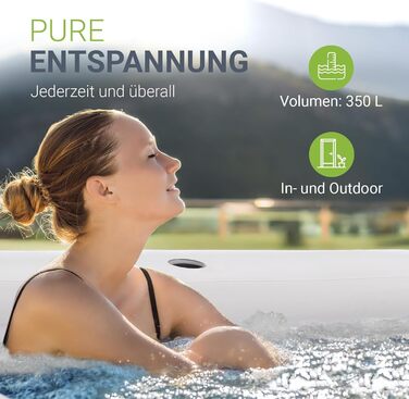 Надувна ванна Juskys M - для відпочинку на відкритому повітрі, з підголівником, чорна, з кришкою та насосом