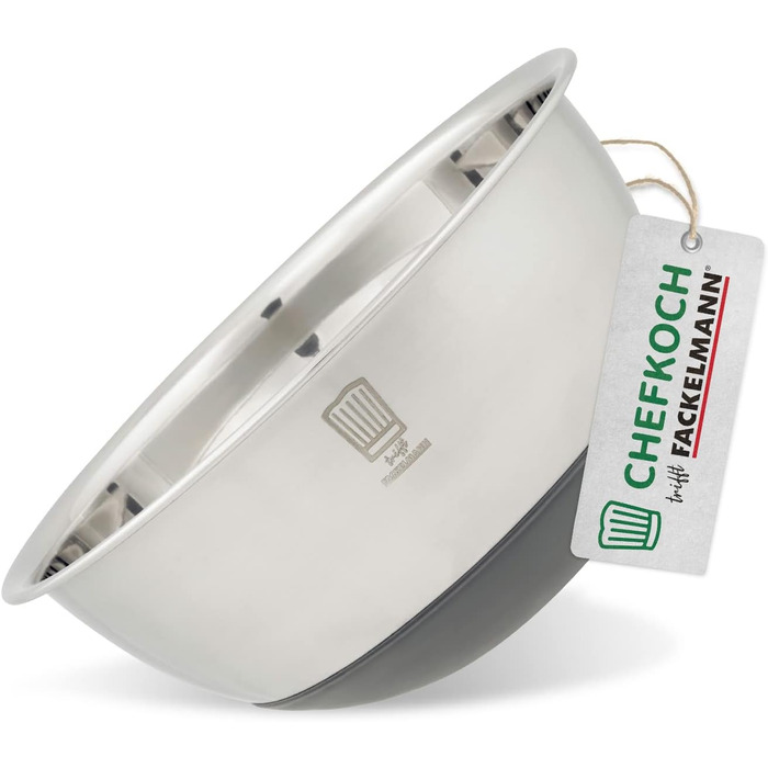 Нержавіюча чаша Chefkoch від Fackelmann Bonn з антиковзним силіконовим дном – 1,25л, Ø 17,7 x 8 см, для салатів, тіста та іншого, високоякісна, придатна для миття в посудомийній машині