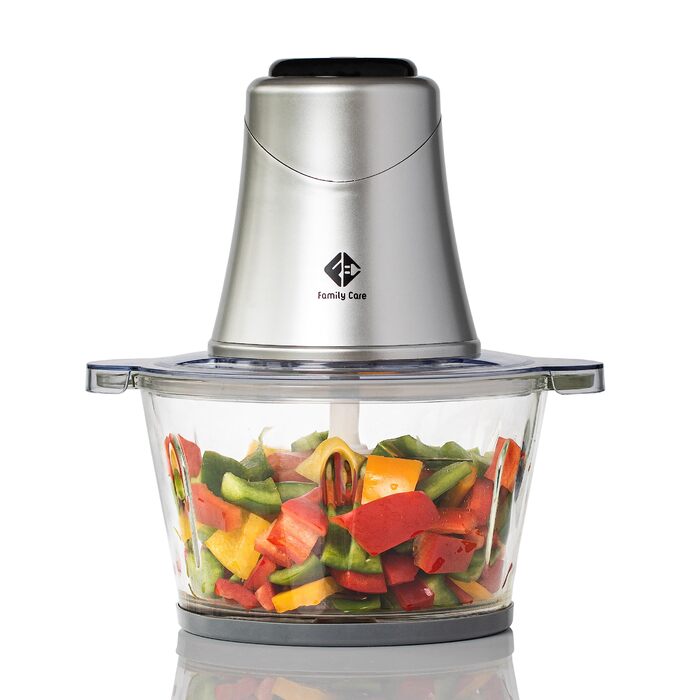 Електричний подрібнювач Family Care для кухні: 3 титанові леза, 300W, скляна чаша 600 мл, подрібнювач м'яса, цибулі, овочів, горіхів, льоду. Багатофункціональний.
