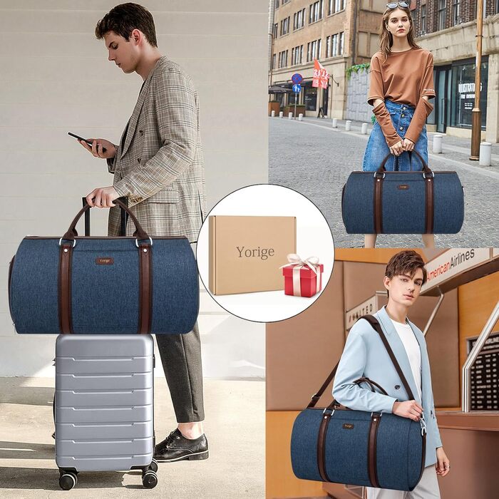 Трансформована сумка-чохол для подорожей: чоловіча та жіноча ручна сумка, велика дорожня сумка з сумкою через плече, 4-частинний набір, 2-в-1, для костюма, сукні, одягу, блакитний колір