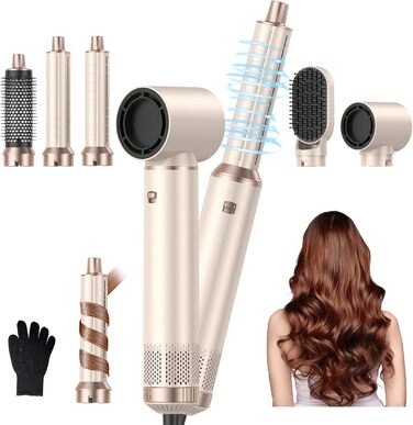 Набір для укладки волосся 5 в 1, фен-щітка, стайлер для локонів, термощітка, зелений (золотий)