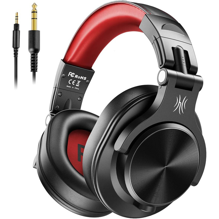 OneOdio A71: Професійні навушники Over-Ear для DJ та студійної роботи, з кабелем, Share Port, червоний