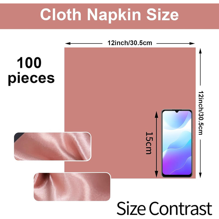 SiinvdaBZX 100-Piece Rose Gold Cloth Napkins 30.5x30.5 cm, Square Satin Napkins Silky Soft Dinner Napkins or Handkerchief for Banquet Wedding Christmas Thanksgiving Decoration