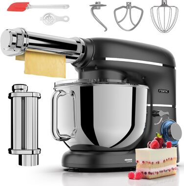 Кухонна машина з машиною для пасти – 2000W, електрична – з нержавіючою чашею 6.2L (чорна)