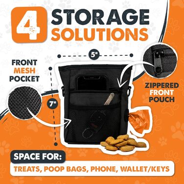 Сумка для ласощів Mighty Paw для собак: навчання та тренування | Зручна сумка для ласощів на руці для собак | Оранжево-чорна