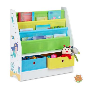 Relaxdays Children's Shelf with 2 Boxes & 3 Hanging Pockets