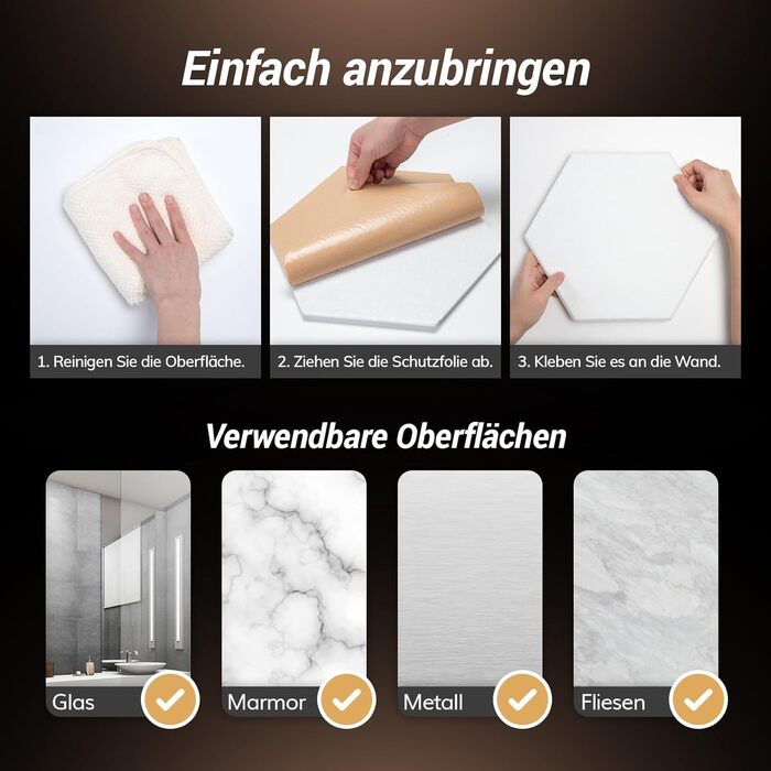 Акустичні гексагональні панелі TONOR самоклеючі, шумопоглинаючі стінові плитки для студії, офісу та геймінгу, 30x26x1 см, білий колір (48 шт)