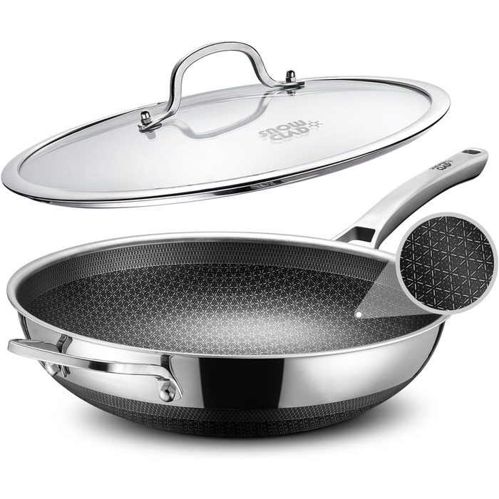 Вафельниця-вок 30 см з антипригарним покриттям, з кришкою, з нержавіючої сталі, для всіх типів плит, безпечна, можна мити в посудомийній машині