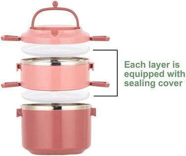 SANQIAHOME 2-Tier Stackable Stainless Steel Lunch Box, Leak-Proof, Pink