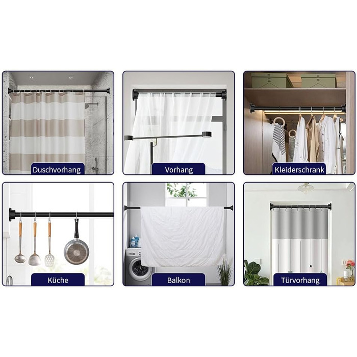 Дзеркальна штанга для душу Onpira® без свердління - нержавіюча штанга для душової завіси та гардини | 5 розмірів 40–230 см | 3 кольори: чорний, білий | Міцна фіксація до 12 кг (чорний, 95-150 см)