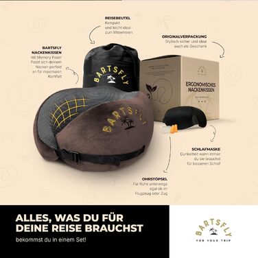 Подушка для шиї Memory Foam - Автомобільна та авіаційна, ергономічна, проти болю в шиї, для сну, для далеких перельотів, пральна (Коричнева)