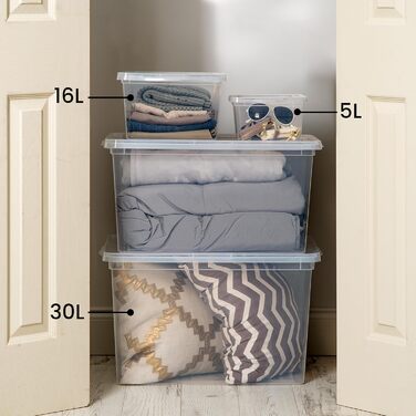 Iris Ohyama Versatile Storage Boxes, 5L, 20-Piece Set, Transparent, Easy-Close Lid, Stackable, For Closet, Shelves, Classroom, Organization, Toys, Art Supplies, Shoes, CNL-5