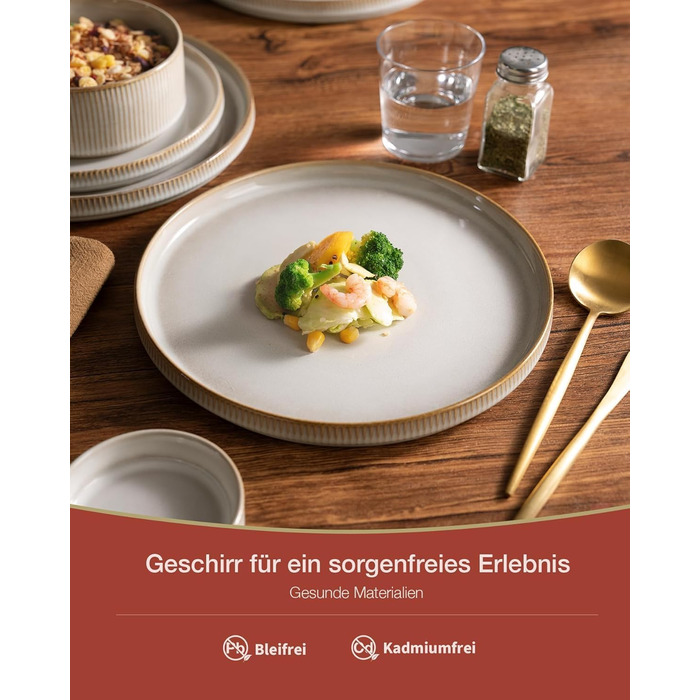 Набір тарілок Star 12 шт., посуд для 4 осіб, сервіз зі штучного каменю, стійкий до подряпин, для мікрохвильової печі та посудомийної машини, Cappuccino White