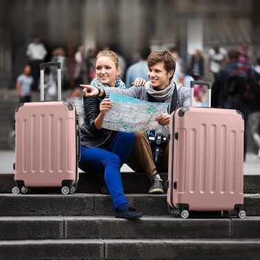 Набір валіз LALAHO 3 шт. з косметичками, рожеве золото, ABS пластик