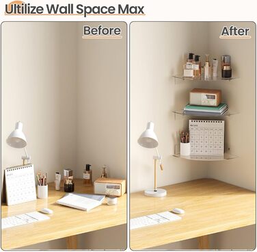 Настінні полиці Upsimples 4 шт. Білі, без свердління, 38 x 10 см, 2 способи кріплення, для ванної, спальні та кухні