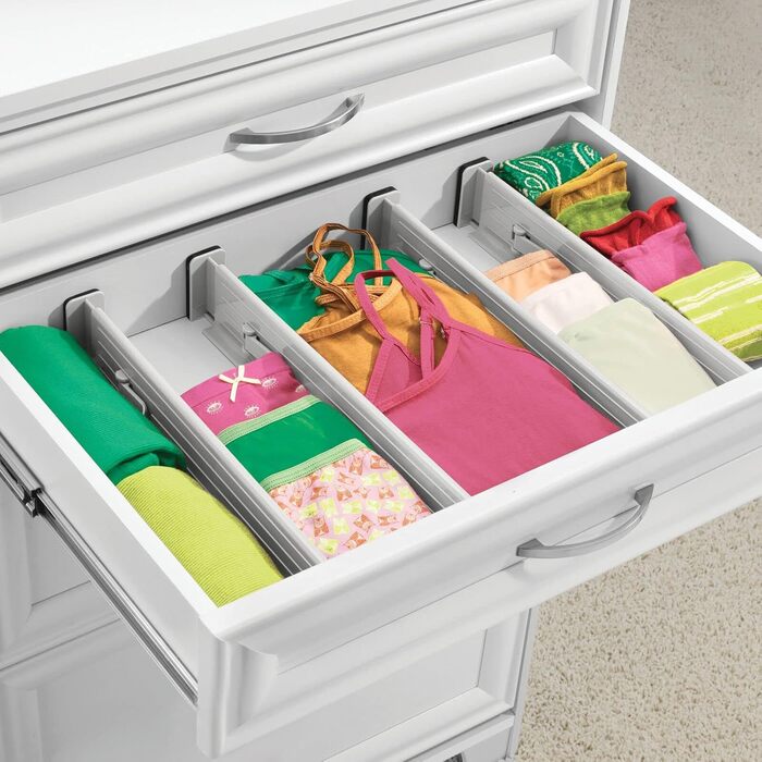 mDesign Adjustable Drawer Divider – Practical Drawer Organizer for Cabinets and Dressers – Flexible Plastic Drawer Dividers – 8-Piece Set – Smoke Gray and Black (Light Gray)