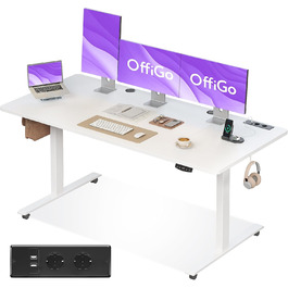Регульований стіл OffiGo 160x70 см, електричний, з USB, 2 пам'яті, для офісу та дому, білий