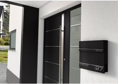 Поштова скринька Metzler Anthrazit RAL 7016 з газетницею та номером будинку – персоналізована лазерним гравіюванням – сучасний поштовий ящик з табличкою, водонепроникний та стійкий до іржі | Модель Hermann