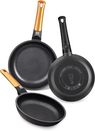 Набір сковорідок BRA Efficient Orange, алюмінієвий, чорний, 20/24/28 см, 4 шт.