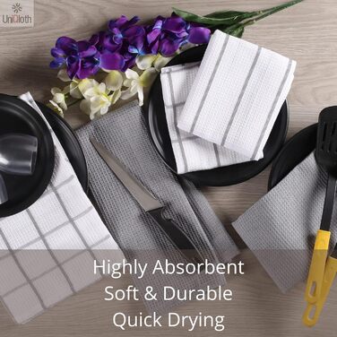 UniQloth 6-Piece Dish Towel Set - 100% Cotton - for Restaurant, Bar, Glass - Absorbent, Machine Washable Dish Towels with Hanging Loop - 38x64 cm Grey