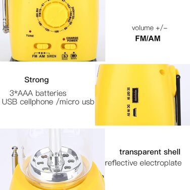 VGEBY LED Camping Lantern, 8 LED Solar Crank Lantern Hand Crank Lantern Rechargeable Solar Lantern With AM/FM Radio FOR Camping, Storms, Power Outages, Hiking, Walking, Festivals, Caravans