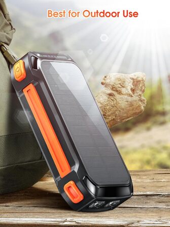 Сонячний Power Bank 26800mAh з 4 кабелями, 30W USB-C, SOS ліхтарик, 7 виходів, для телефону, планшету, кемпінгу (Оранжевий)