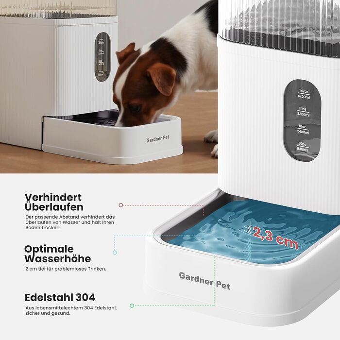 Автоматичний диспенсер води для собак та котів Gardner Pet, годівниця з нержавіючої сталі, велика ємність (8.5л), без електроенергії, BPA-free