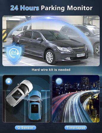 Відеореєстратор Chortau Dashcam 4K+1080P з двома камерами, WiFi, LCD 3 дюйми, 64GB SD, Нічне бачення, G-сенсор, Park Mode