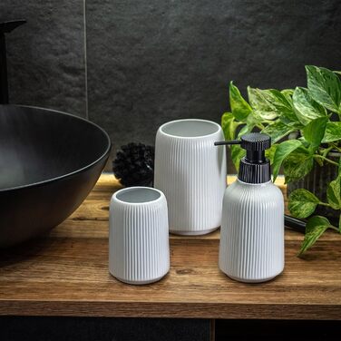 KADAX Bathroom Accessories Set, Modern Bathroom Accessories, Ceramic Bathroom Accessories, Bathroom Accessories (White: Toothbrush Holder, Soap Dispenser, Toilet Brush)