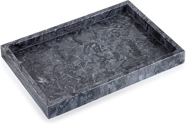 30x20cm Natural Marble Stone Storage Tray, Decorative Rectangular Plate Tray Organizer for Kitchen Bathroom Dresser Decor Vanity Counter Coffee Table, Black