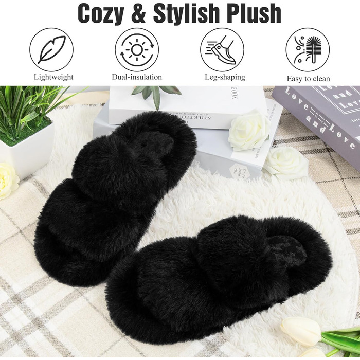 Жіночі тапочки халатні з антиковзким покриттям, теплі, пухнасті, чорного кольору, розмір 38/39 EU