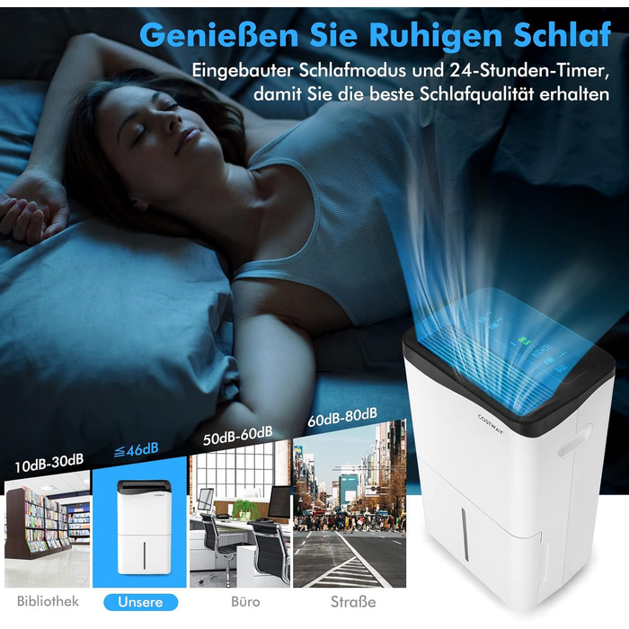 COSTWAY 50L побутовий осушувач повітря з таймером, вентилятором та режимом сну, LED-дисплеєм, для приміщень до 250 м³ (100 м²)