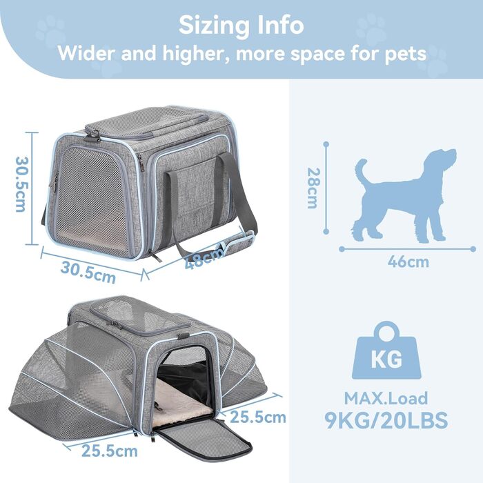 Транспортний бокс для кота/собаки Petsfit - складаний, сірий, M, з м'яким килимком