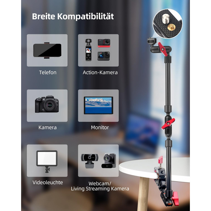 Гнучкий кріплення для камери з супер-зажимом Magic Arm, 56 см, 360° - чорно-червоний