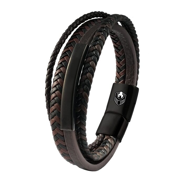 Чоловічий шкіряний браслет Shieagleld з нержавіючою сталею та магнітною застібкою, плетіння, коричневий, 20.5 см