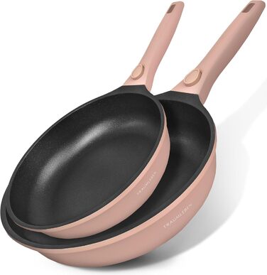 Набір сковорідок TRAUMLEBEN Neu 2-piece 24/28 см з знімними ручками, антипригарне покриття, PFOA free, для індукції, жаростійкий | сковорода з покриттям, сковорода для смаження та універсальна (Рожевий, 24/28 см)