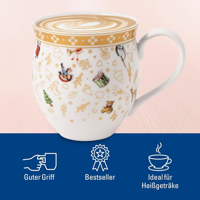 Villeroy & Boch - Toys Delight Mug Set with Handle, 2-piece, decorative collector's mug from the anniversary edition, porcelain, colorful/gold/white, 440 ml