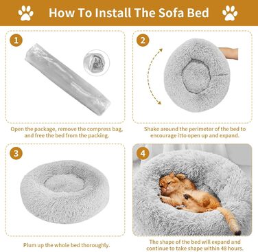 Килимок для котів та собак 50/60 см, м'який, плюшевий, круглий, антиковзаючий, легко миється