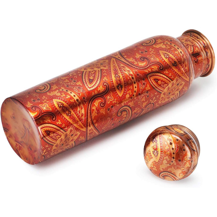Zap Impex Copper Water Bottle for Ayurvedic Benefits, Rajasthani Print Design, Travelers Water Pitcher Bottle, Joint Free, 900ml