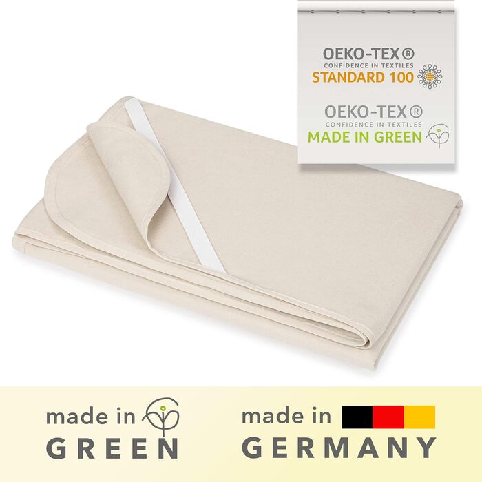 STUDIO Molton Mattress Protector 140x200cm, Made in Green, 100% breathable cotton, Made in Germany, Mattress topper with corner elastics 140 x 200 cm, Natural colors