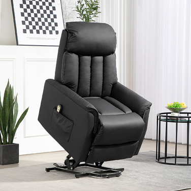 HOMCOM Electric Recliner TV Chair with Lift Assistance, Reclining Function, Massage Chair with Footrest, Side Pocket, Remote Control, for Living Room, up to 150 kg, Faux Leather, Black | Aosom