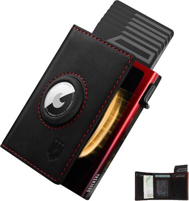 Портмоне Dodenša MagSnap для чоловіків з RFID захистом, відділенням для AirTag, картхолдером та відділенням для монет (Чорний/Червоний)