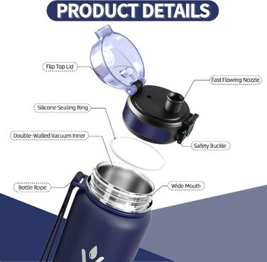 Термос-пляшка Vikaster 500 мл, нержавіюча сталь, без BPA, для спорту, подорожей та фітнесу (чорний & винно-червоний)