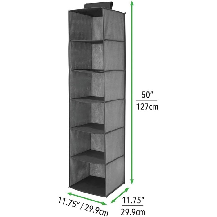 mDesign Тканинна вішалка для одягу з полицями – 6 відділень – сіра та чорна